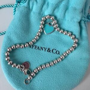 Tiffany & Co. Silver Bead Bracelet with Blue Heart